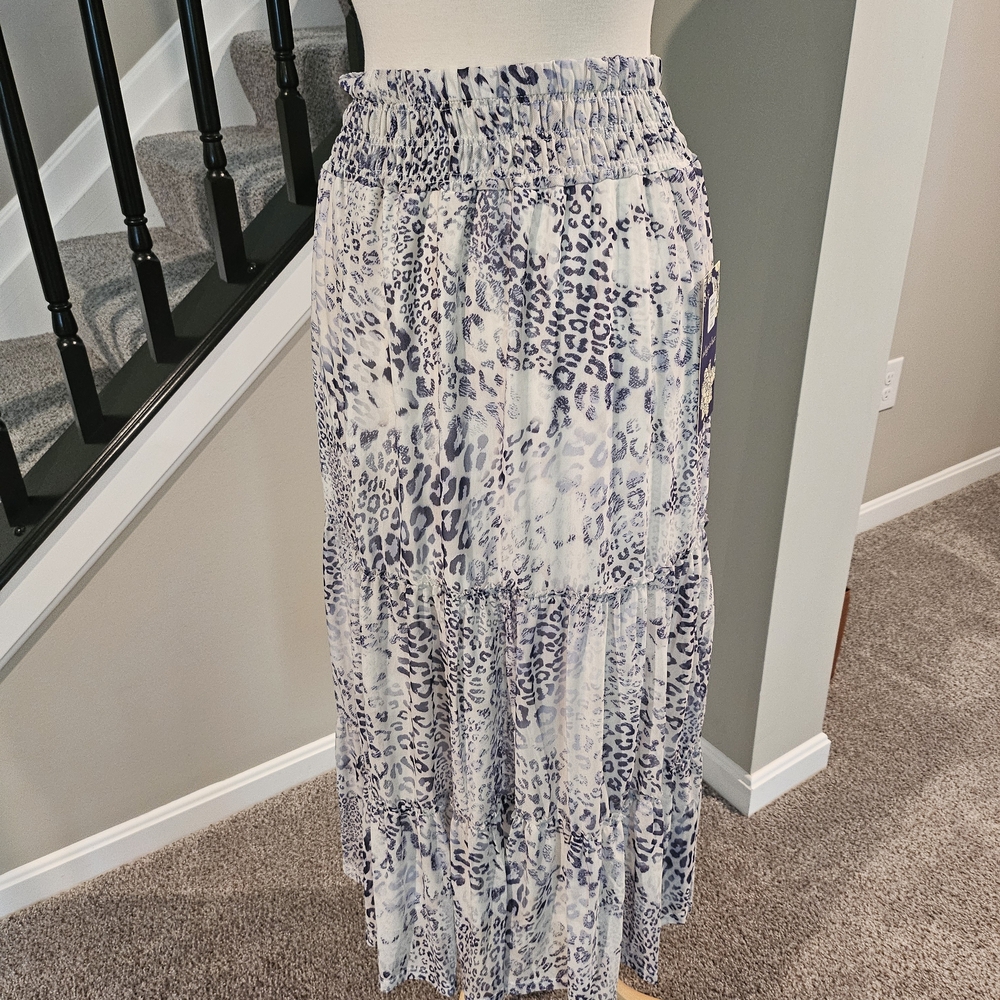 Indigo & Lace Shades of Blue and White Maxi Skirt (Size L)